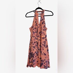 EXPRESS Pink Floral Print Keyhole Halter Lined Mini Dress, size 0